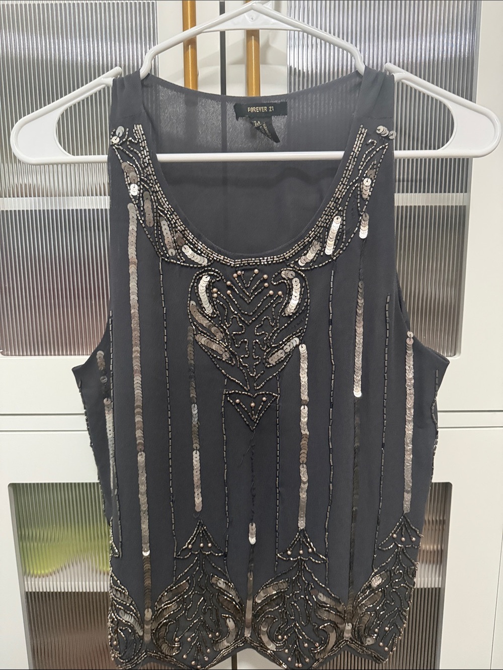 Forever 21 Black Sequin & Bead Embellished Tank